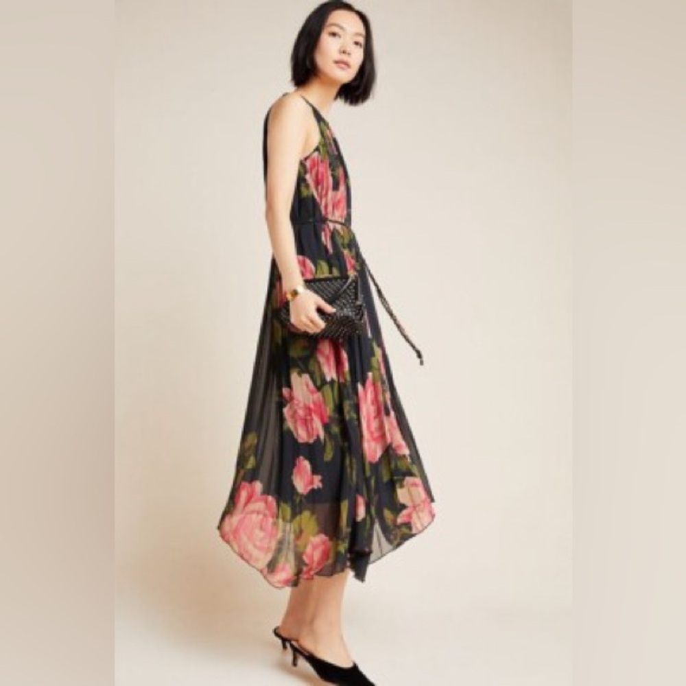 Anthropologie Emeline‎ Black Maxi Pleated Dress Size XS